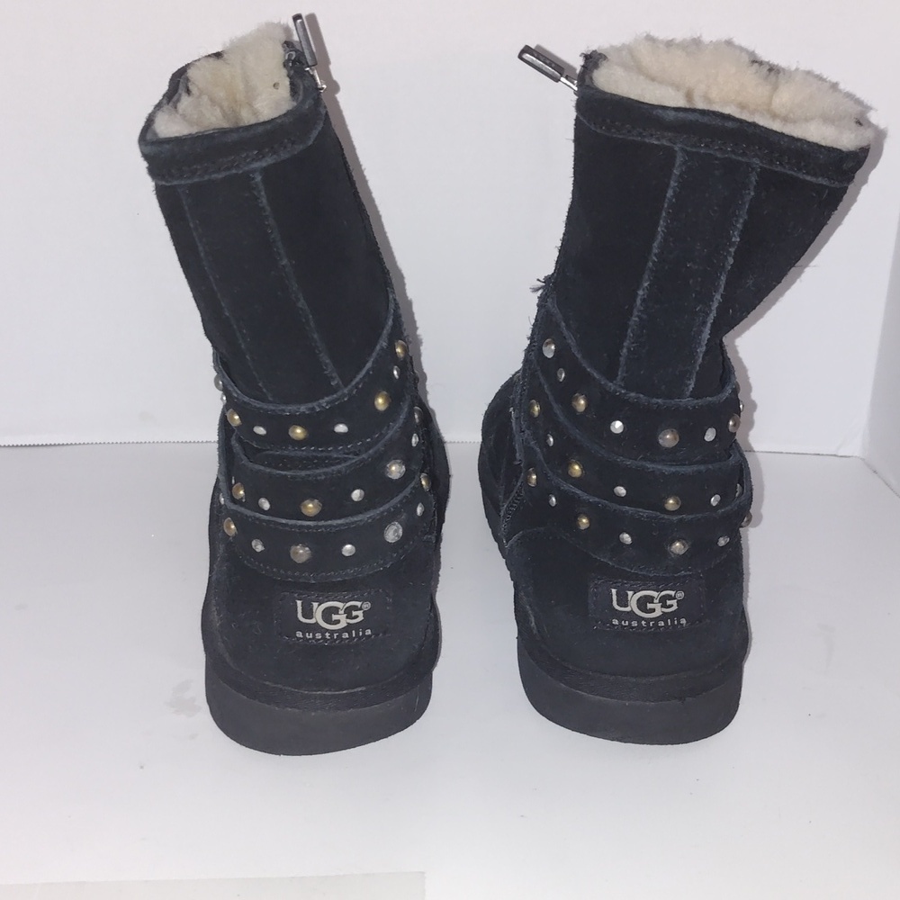 UGG Black Ankle Boots Size 5 with Slouchy Cuff and Studded Details - Picture 4 of 8